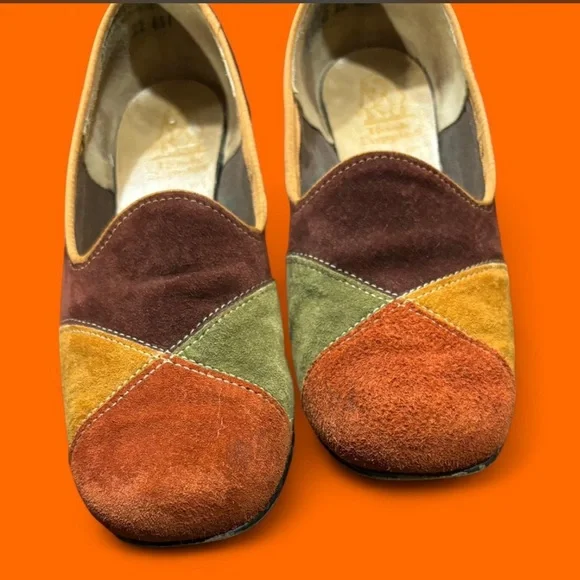 Beautiful vintage suede patchwork groovy MCM colored heels - Picture 4 of 8